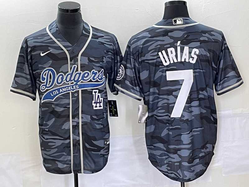 Mens Los Angeles Dodgers #7 Julio Urias Gray Camo Cool Base With Patch Stitched Baseball Jersey